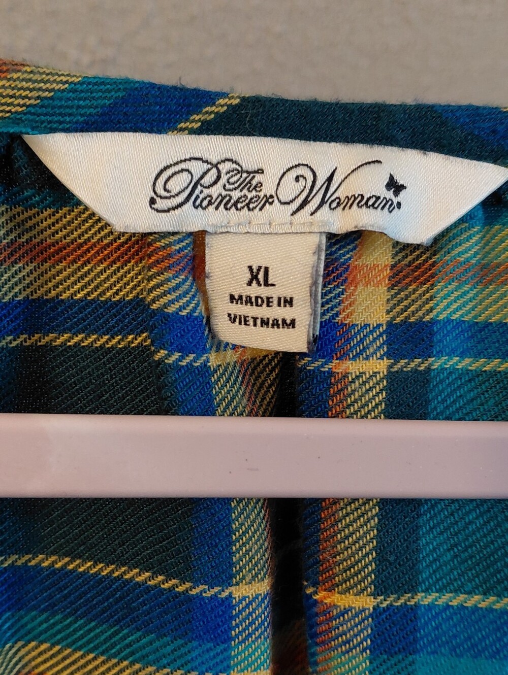 The Pioneer Woman Teal & Yellow Plaid Lace-Up Peasant Blouse - Picture 5 of 6
